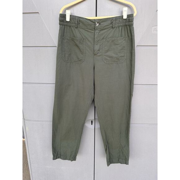 Zara Womens Barrel Leg Pants Army Green Utility Boho Casual Sz L Light Weight - Picture 1 of 8